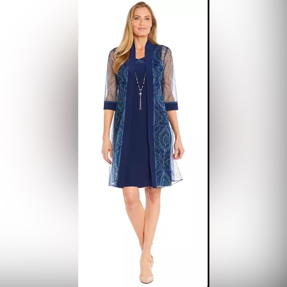Blue Sheath Dress with size 4 Cuffed Sleeves for Wedding Guest